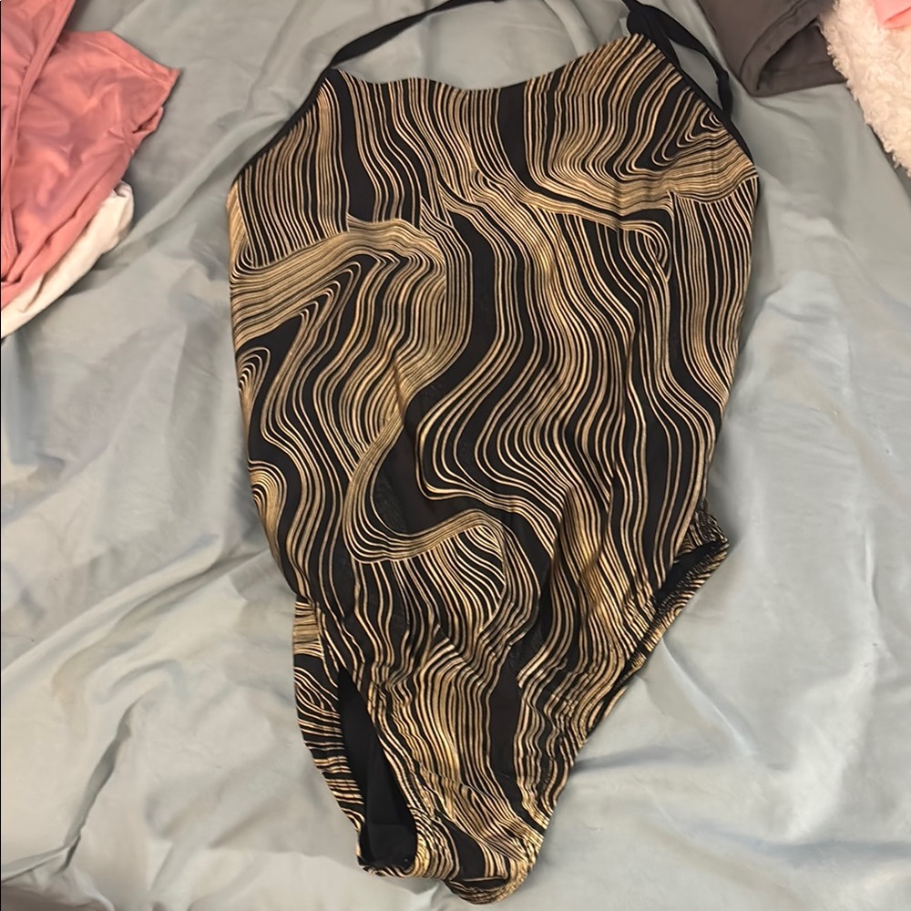 Speedo Black and Gold One Piece Swimsuit